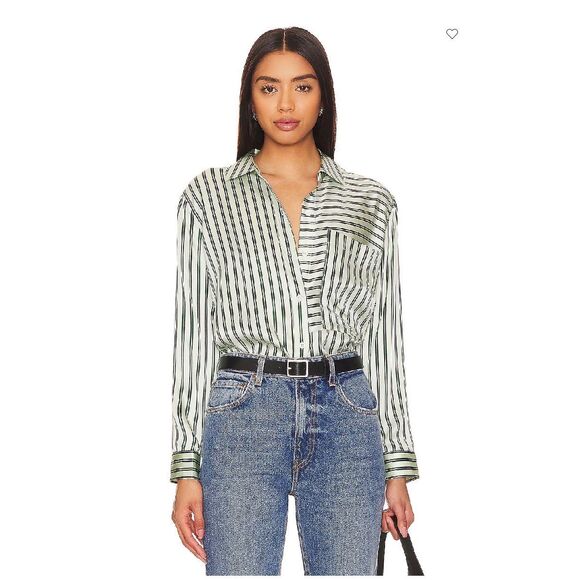 Rails Spencer Striped Button Shirt in River Eden Stripe Green Size L - Picture 1 of 12